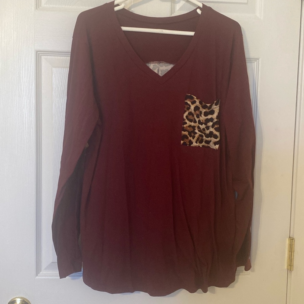 Leopard/ maroon top